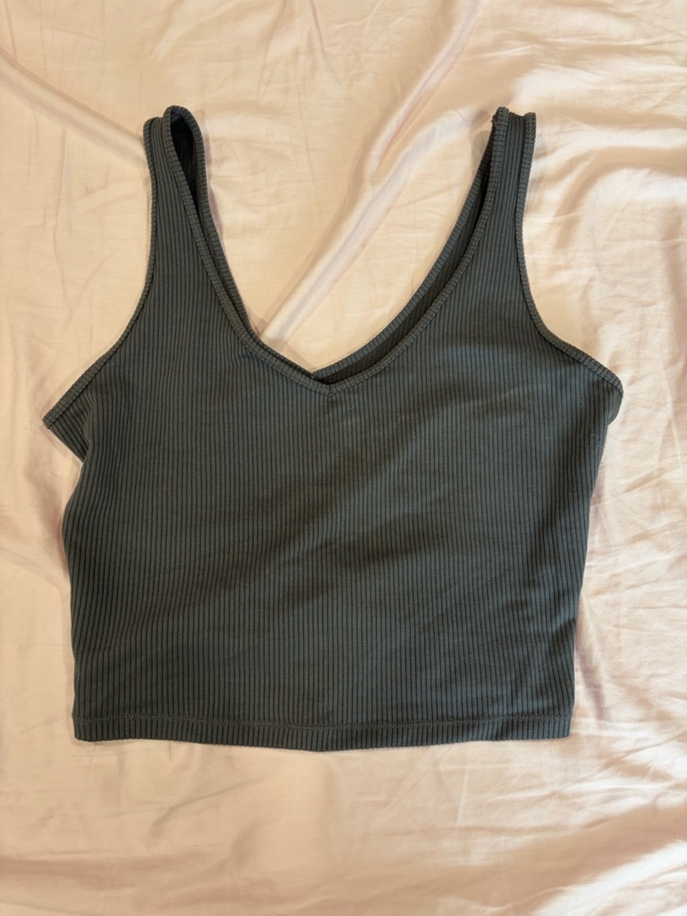 Hollister Ribbed V-Neck Cropped Tank - Charcoal Gray